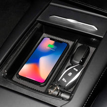 TAPTES Model X S Qi Wireless Phone Charger Center Console Organizer + Fast Charging Charger, Armrest Box Storage Tray Pad Accessories for Tesla Model X and S 2016 2017 2018 2019