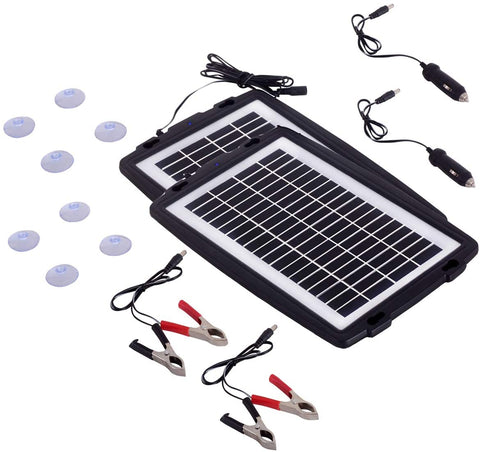 MEGSUN Solar Battery trickle Charger (2 Pairs) with Plug, Battery Clip Module and Suction Cups Portable and Waterproof for Automotive, Motorcycle, Boat, RV, Powersports, Marine, Snowmobile, etc.