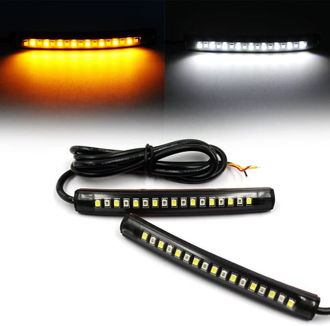 Purishion 2x Universal Flexible LED Turn Signal Tail Brake License Plate Light Integrated for Motorcycle Bike ATV Car RV SUV, Brake/Running Tail Light(2Pack) (Amber White)