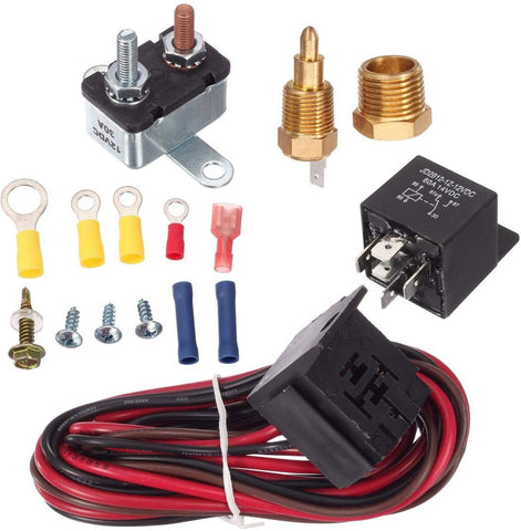 PartsSquare 185 To 200 Degree Electric Fan Thermostat Sensor Temperature switch 50 amp Relay Kit