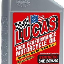 Lucas Oil 10702 SAE 20W-50 Synthetic Motorcycle Oil - 1 Quart Bottle