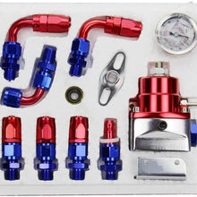 SUNROAD Universal Adjustable Aluminum Fuel Pressure Regulator Valve Kit + 100 Psi Pressure Gage AN6 Fitting Connectors Kit Red & Blue