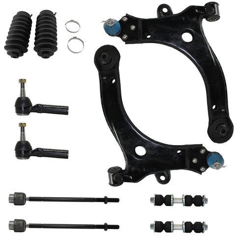 Detroit Axle (80107-10A) Front Lower Suspension Kit, Control Arms Lower Ball Joints, Stabilizer Sway Bar Links, Outer Inner Tie Rods, Rack Bellow Boots (10pc Set)