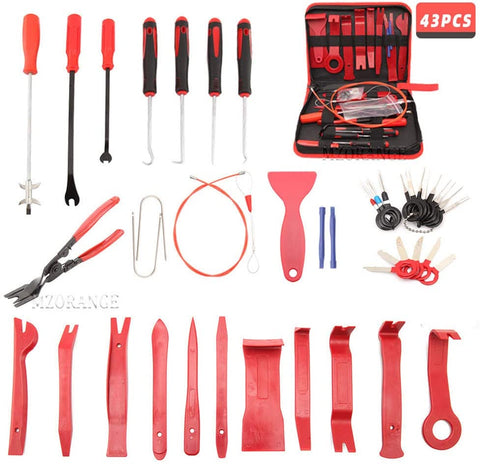 Clidr 43Pcs Trim Removal Tool Car Panel Door Audio Removal Tool Kit Auto Upholstery Tools Auto Clip Pliers Fastener Remover Pry Tool Set with Nylon Zipper Storage Bag