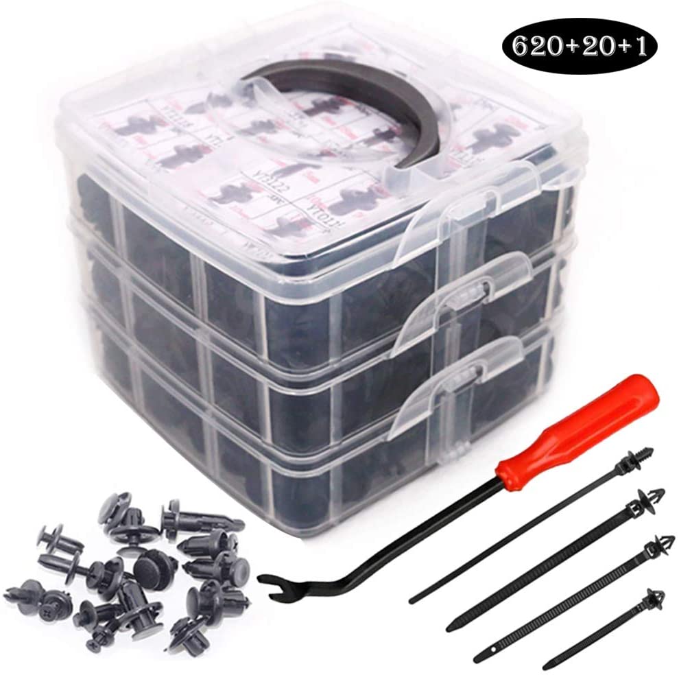 UTSAUTO 620Pcs Car Retainer Clips & Plastic Fasteners Kit Fender Rivet Clips 16 Most Popular Sizes Auto Push Pin Rivets Set for Toyota GM Ford Honda Acura Chrysler