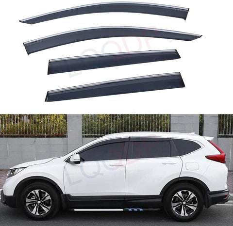 LQQDP 4pcs Smoke Tint With Chrome Trim Outside Mount Tape On/Clip On Style PVC Sun Rain Guard Vent Shade Window Visors Fit 17-20 Honda CRV CR-V