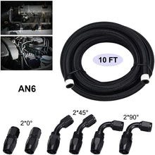 PTNHZ 10FT/3M Nylon SS Braided 3/8 Fuel Line AN 6 Oil/Gas/Fuel Hose Line Aluminum Hose End Fitting Kit(6 PCS Hose Adaptors)