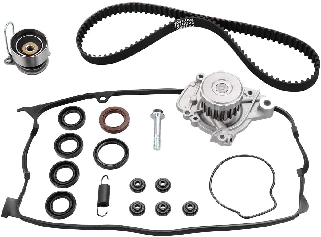 Timing Belt Kit with Water Pump Replacement for 2001-2005 Honda Civic DX EX GX HX LX Value Package (Sedan 4-Door, Coupe 2-Door, L4 1.7L D17A Engine)