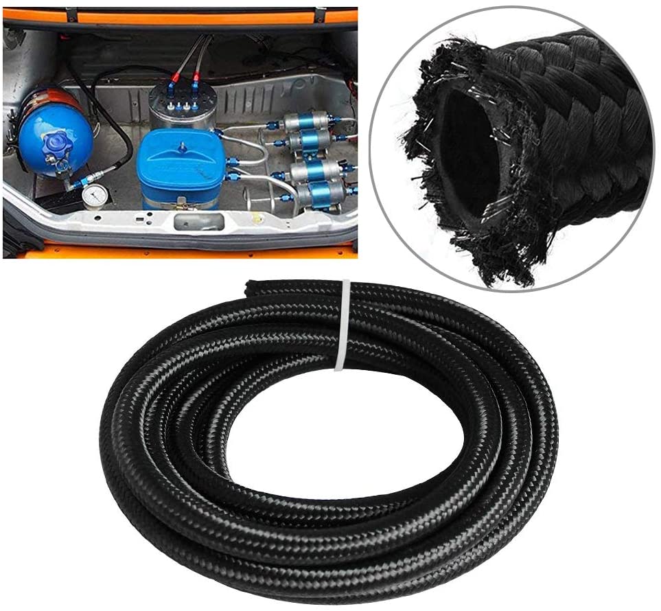PROMOTOR 20Ft 6AN Universal Fuel Line Hose Ends Stainless Steel Braided Oil Gas Fuel Line Hose Black
