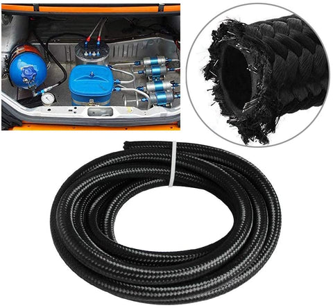 PROMOTOR 20Ft 6AN Universal Fuel Line Hose Ends Stainless Steel Braided Oil Gas Fuel Line Hose Black