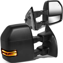 Pair Black Power Heated LED Turn Signal Light Side Rear View Towing Mirrors Replacement for Ford Super Duty 08-16