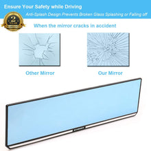 KITBEST Anti Glare Rear View Mirror, 300mm Flat Rearview Mirror Clip on Car Interior Mirror, Wide Angle Panoramic Auto Blue Mirror to Reduce Blind Spot and Antiglare Effectively