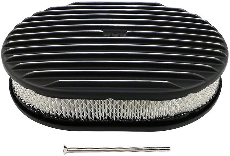 Assault Racing Products A6020-3PBK 12 x 2 Oval Full Polished Finsned Black Aluminum Air Cleaner Assembly Retro