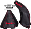 The Tuning-Shop Ltd for Mazda MX-5 MK2 1998-2005 Shift & E Brake Boot Black Genuine Leather RED Miata & Roadster Embroidery