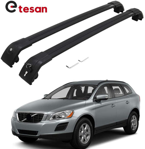 2 Pieces Cross Bars Fit for VOLVO XC60 2013-2017 Black Cargo Baggage Luggage Roof Rack Crossbars