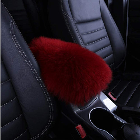 EGBANG Auto Center Console Cover, Console Cover Armrest Pads, Warm Winter Sheepskin Wool Car Armrest Seat Box Pad Cushion Protector Universal Fit (Red)