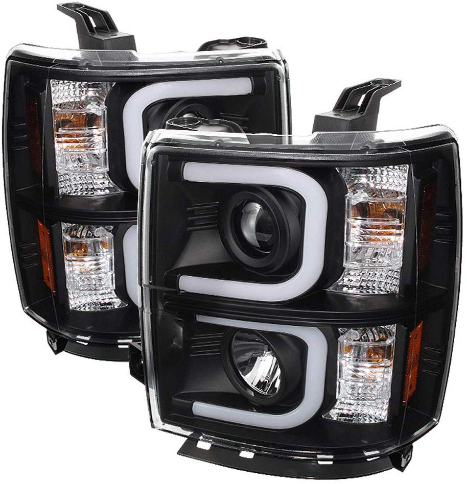 ACANII - For 2014-2015 Chevy Silverado 1500 LED Light Tube DRL Black Housing Projector Headlights Headlamps Assembly