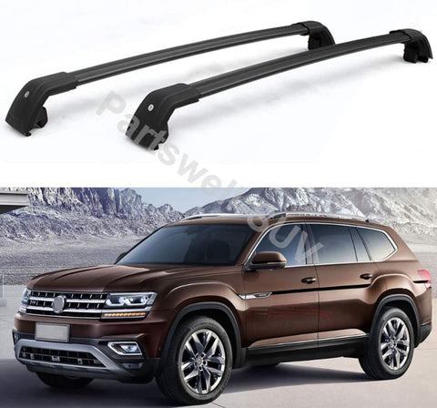 YiXi-Partswell 2Pcs Lockable Roof Rack Cross Bars Crossbar Baggage Luggage Rack Aluminum Fit for Volkswagen VW Atlas Teramont 2018-2020 - Black