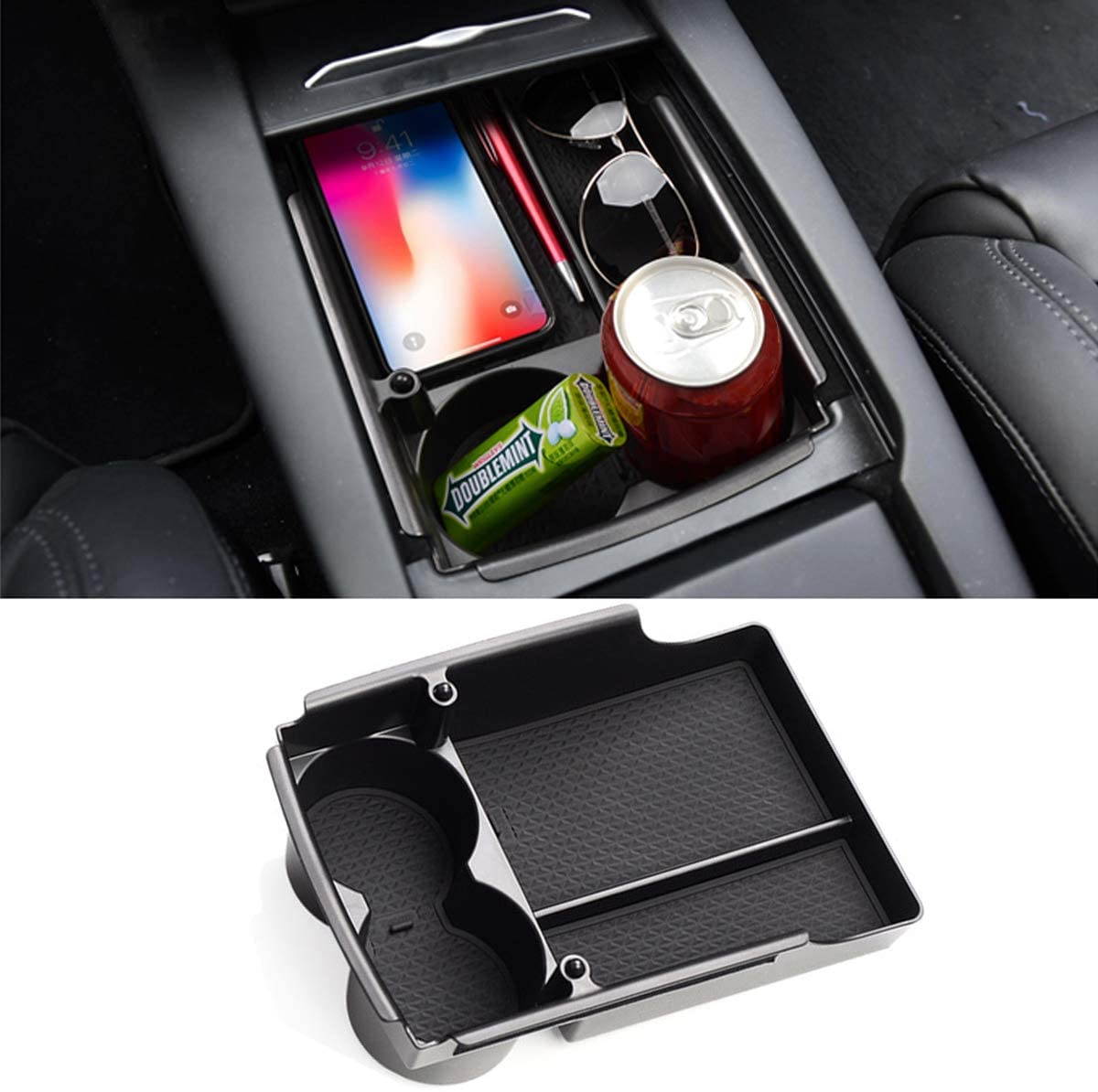 Jaronx for Tesla Model S/Model X Center Console Organizer, Armrest Storage Box+Cup Holder,for Tesla Model X/S Accessories (Fit: Tesla Model S/Model X 2016 2017 2018 2019 2020)