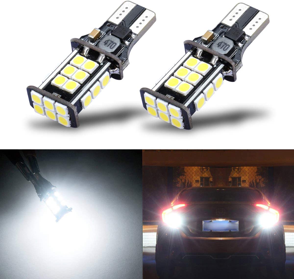 iBrightstar Newest Extremely Bright 3030 Chipsets T15 912 W16W 921 LED Bulbs Error Free For Backup Reverse Lights,Truck Cargo Lights, High Mount/3rd Brake Lights, Xenon White
