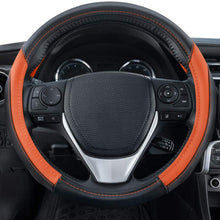 Motor Trend SW-814 Sport Drive Perforated Leather Steering Wheel Cover with Contrast Stitching - Universal Fit for Standard Sizes 14.5 15 15.5 inches (Orange + Black)