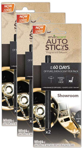 Enviroscents Auto Sticks Natural Car Air Fresheners, 3-Pack with 6 Sticks (Showroom)