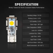 KAFEEK 20x T10 Wedge 194 168 2825 W5W LED Bulbs, Super Bright 5-5050 Chipset, CAN-Bus Error Free, Interior Lights, License Plate Dome Map Door Courtesy Park Lights,Xenon White