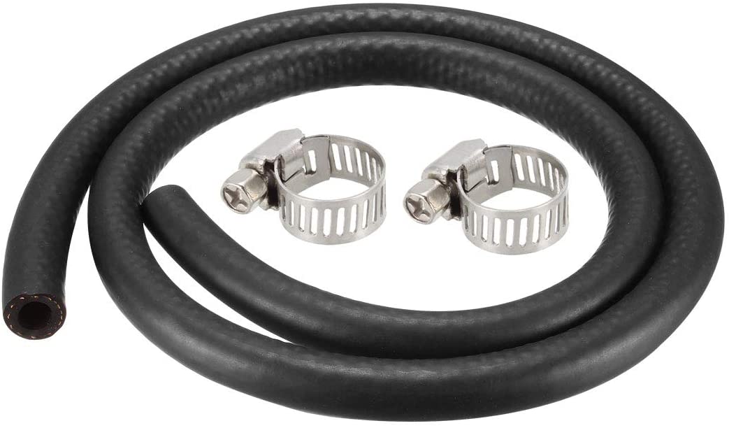 uxcell Fuel Line Hose Rubber 8mm I.D. 0.9M/3Ft Diesel Petrol Hose Engine Pipe Tubing with 2 Clamps