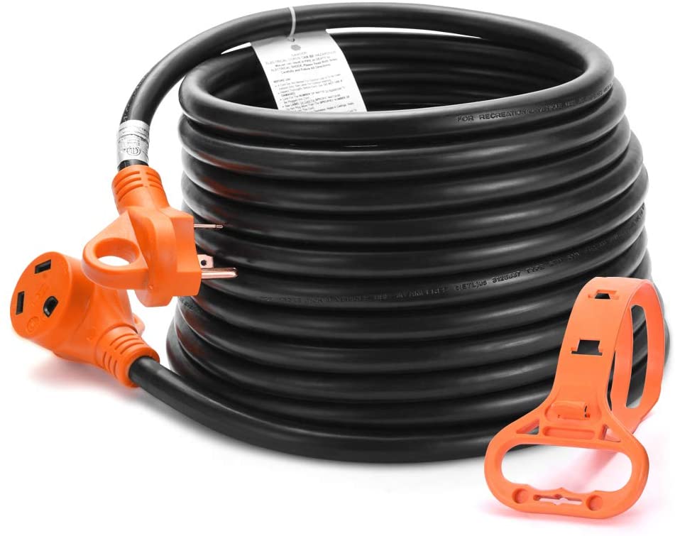 MICTUNING Heavy Duty 30 Amp RV Extension Cord with Handle and Cord Organizer - 30 Feet, 10 Gauge, 125V, 3750W