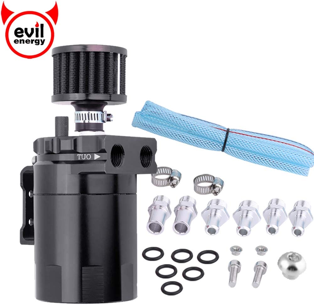 EVIL ENERGY Polish Baffled Universal Oil Catch Can Reservoir Tank Breather Filter Kit Aluminum