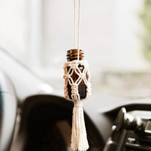 Dahey Mini Macrame Hanging Car Diffuser,Refillable Car Aromatherapy Essential Oil Diffuser Bottle with Cap, Macrame Hanging Car Decor Bottle, 2 Pack 10ml Empty Bottles