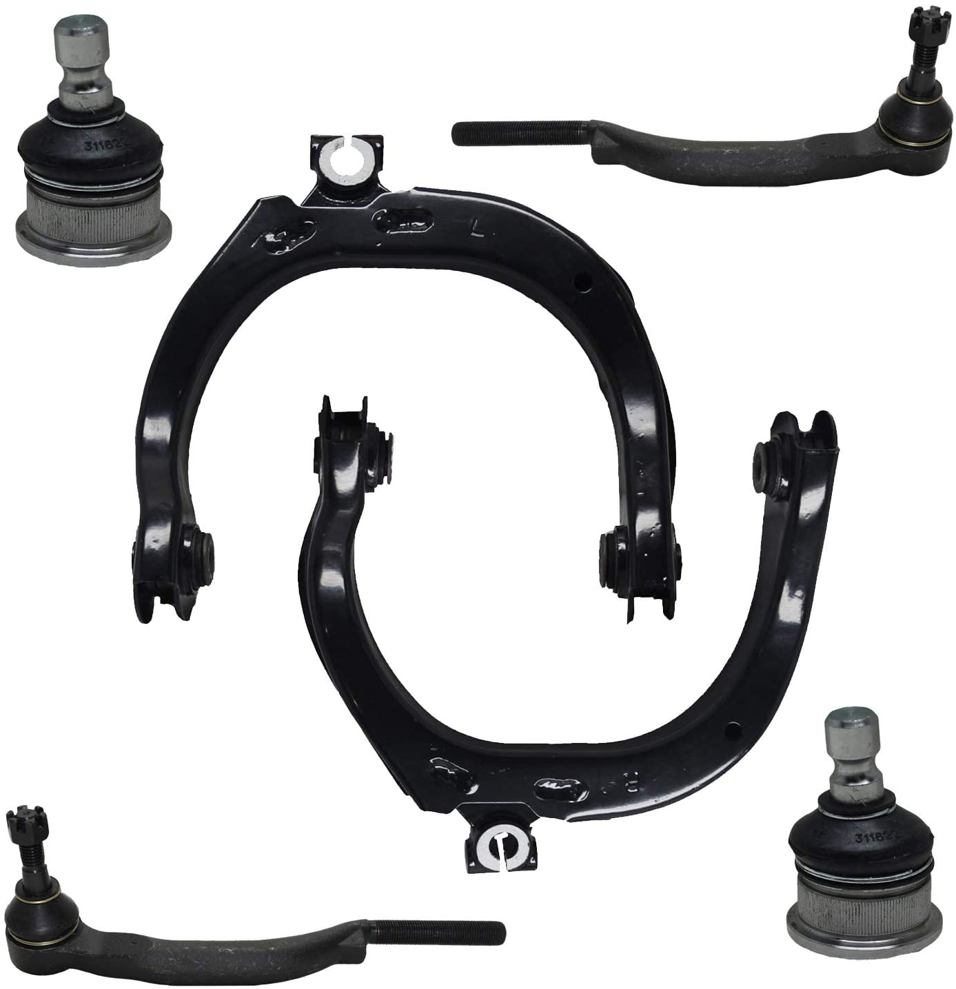 Detroit Axle - 6pc Front Upper Control Arms, Ball Joints & Outer Tie Rods for 2002-2007 Buick Chevy GMC Isuzu Oldsmobile 16mm Thread Models - See Fitment