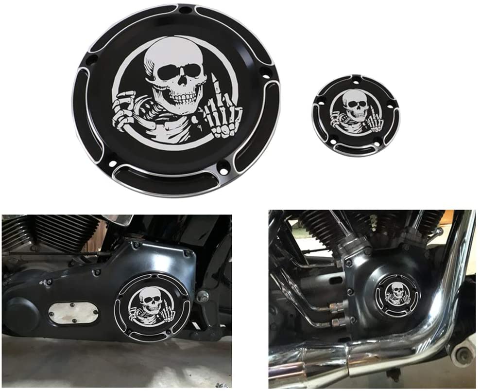 AUFER Black Skull Edge 5-Hole Derby Timer Timing Engine Cover Fit For 1999-2014 Twin Cam Touring Road King Electra Glide FLHR FLHX FXST Dyna Softail