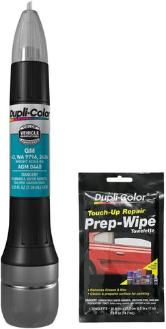 Dupli-Color AGM0440 Metallic Bright Aqua Exact-Match Scratch Fix All-in-1 Touch-Up Paint for GM Vehicles (43, WA 9796, 243A) Bundle with Prep Wipe Towelette (2 Items)