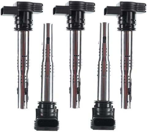 Set of 5 Ignition Coil Pack for Volkswagen Beetle Golf Jetta Passat Rabbit I5 2.5L Audi RS4 RS5 Q5