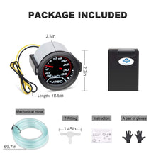 WATERWICH 35 PSI Turbo Boost / Vacuum Gauge Meter Kit Includes Mechanical Hose & T-Fitting - Black Dial - Clear Lens 2" 52mm 12V Universal for Car Truck