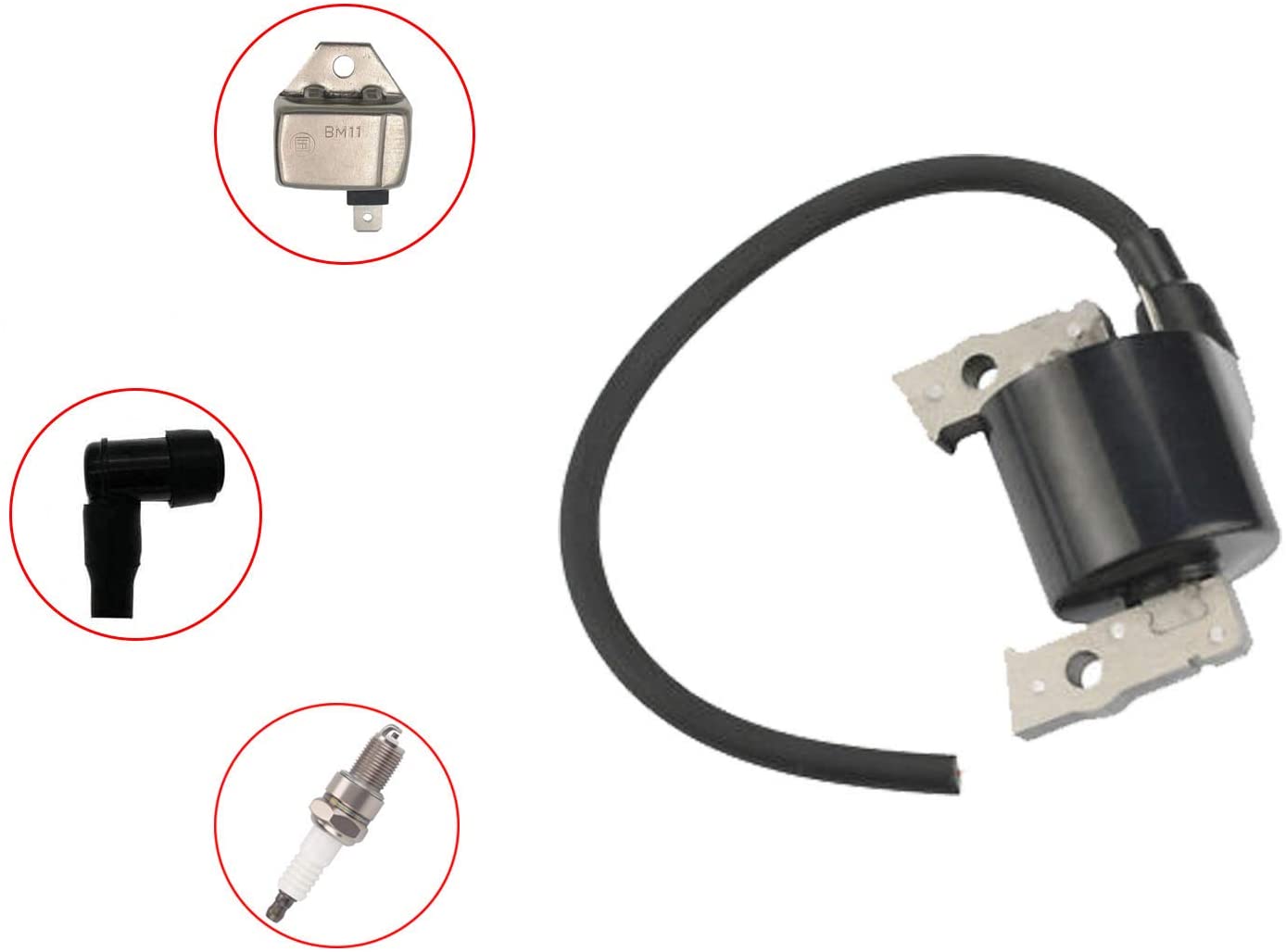PARTSRUN Ignition Coil （ID#ZH7157） with BM11 Ignition Module Igniter 21119-2161 AM131398 AM132770 for Kawasaki FC400V FC420V 21121-2070 John Deere AM109209 with F7TC Spark Plug and Boot,ZF127-KIT