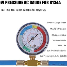 JIFETOR AC Charge Hose with Gauge for R134A, Car HVAC Refrigerant Recharge Kit, Auto Air Conditioning U Charging Hose Low Pressure Measuring Meter with 1/4" Fittings, Can Tap, Quick Coupler, 23" Long