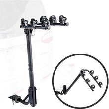 KAC S3 1.25" and 2" Hitch Receiver 3-Bike Capacity Hanging Bicycle Carrier - Hitch Mounted - Adapter Included - Double Folding, Smart Tilting Design – RV Use Prohibited
