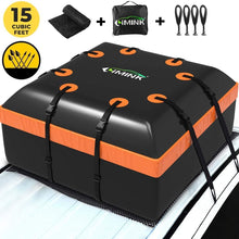 LIMINK Car Roof Cargo Carrier Bag 15 Cubic Feet Rooftop Bag PVC Coated Waterproof Zipper with Anti-Slip Mat 8 Reinforced Straps 4 Door Hooks, for Any Car (15cubic feet)