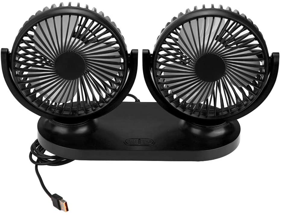 Qii lu USB Fan, USB Dual Head Car Fan Portable Air Conditioner Auto Cooler Ventilation 12V(all black) (all black)