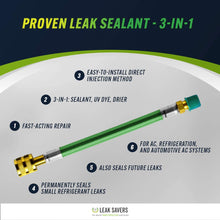Leak Saver: Direct Inject Ultimate - 3-in-1 Leak Sealant with Moisture Remover and UV Dye for Air Conditioner, Heat Pumps and More - Works on most HVAC and Automotive Systems - Proudly Made in the USA