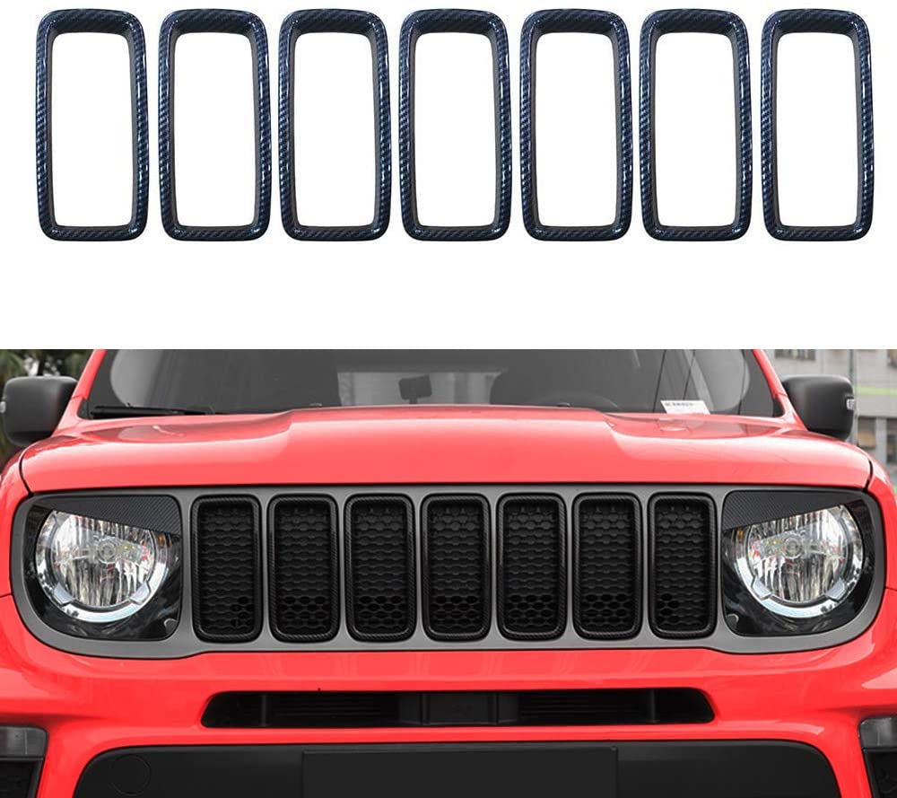 Oubolun Front Grill Grille Inserts for Jeep Renegade 2019-2020 Car Exterior Accessories ABS Grill Guard Cover Trim - Imitation Carbon Fiber (Pack of 7) (imitation carbon fiber)