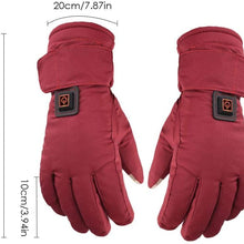 Women's Electric Heating Gloves, Outdoor Warm Gloves, Adjustable Temperature, Rechargeable, Touch Screen, with Battery, Wine Red