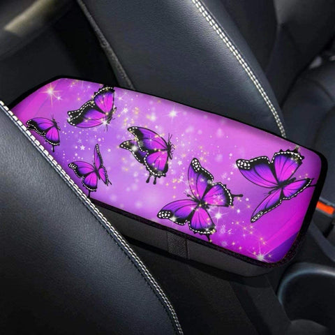 Youngerbaby Purple Butterfly Auto Center Console Armrest Pad Seat Box Cover Universal Fit Car Armrest Cover Cushion Mat for Sedan, Van, SUV, Truck Car Accessories