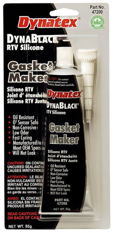 Dynatex 47200 DynaBlack Low Volatile RTV Silicone Gasket Maker, -85 to 500 Degree F, 3.8 oz Carded Tube, Black