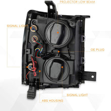 U-Strip LED DRL Projector Headlight Assembly Compatible with Chevy Silverado 14-15 Headlamps with Clear Corner Black