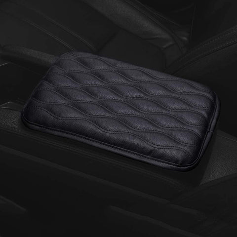 U&M Auto Armrest Console Cushion Leather Memory Foam Arm Rest Support Arm Rest Padding Protective Case Soft PU Vehicle Seat Cushions Armrest Pillow (Black-New V)