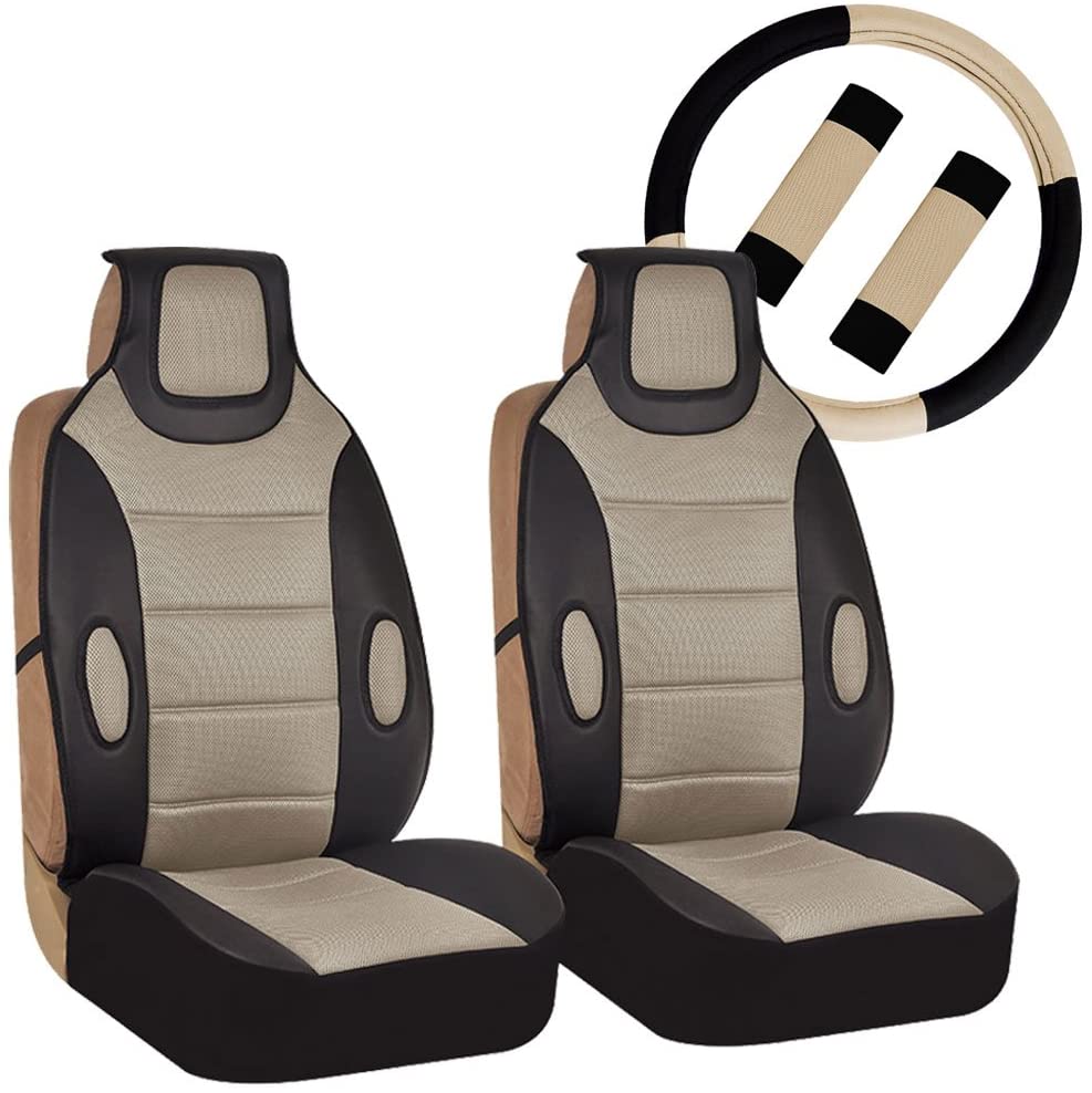 FH Group FB202102 Leatherette Cushion Pads with 3D Air Mesh (Gray) Front Set with Gift – Universal Fit for Cars Trucks & SUVs
