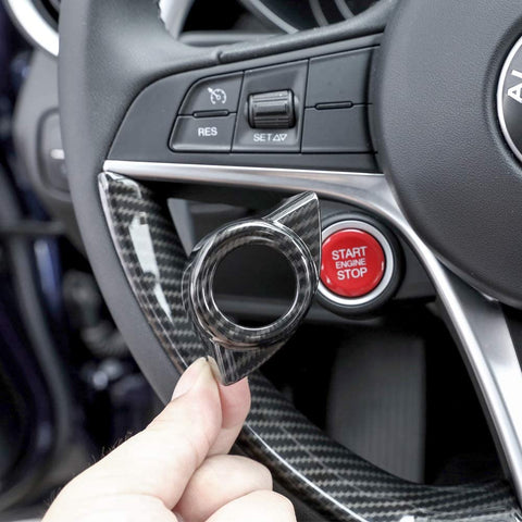 YUECHI for Alfa Romeo Giulia Stelvio 2017 2018 Carbon Fiber Style ABS Plastic Car Start Engine Stop Cover Trim